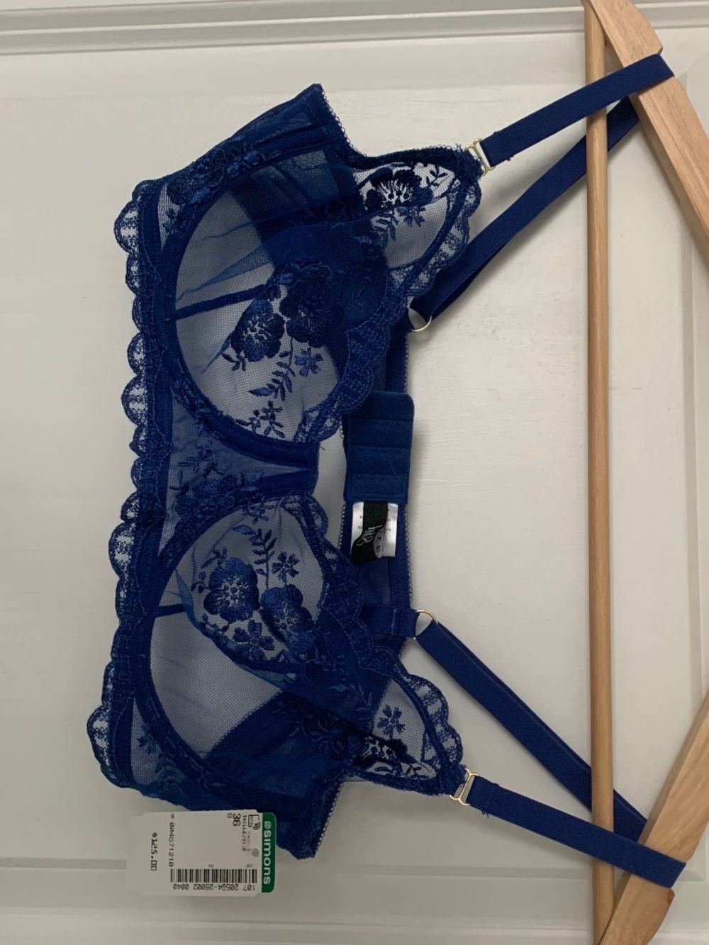 NWT Huit 8 Royal Blue Floral Embroidered Mesh Bra